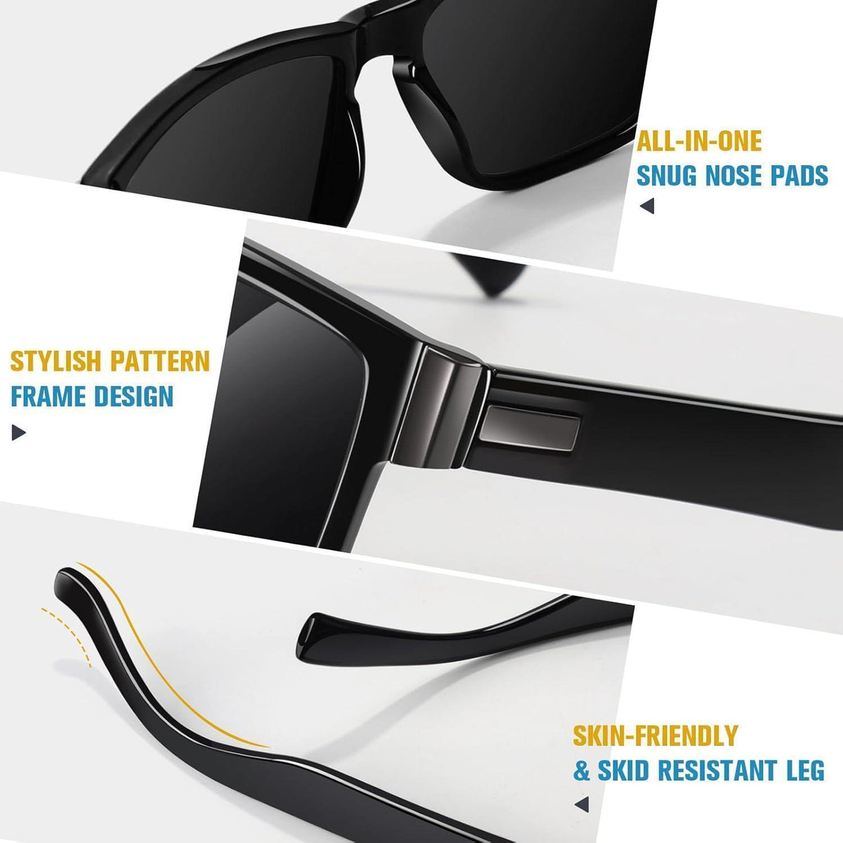Polarisierte Sonnenbrille UV400 Schutz für Damen und Herren, glänzend schwarz