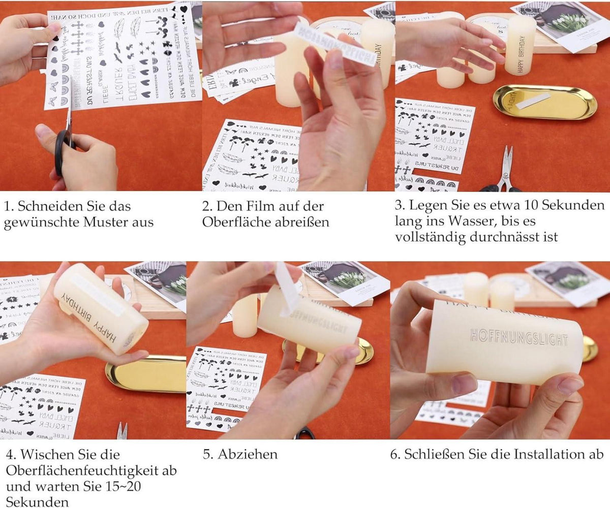 Kerzentattoos Wasserschiebefolie DIY Geschenk 200+ Muster Kerzen Dekorieren