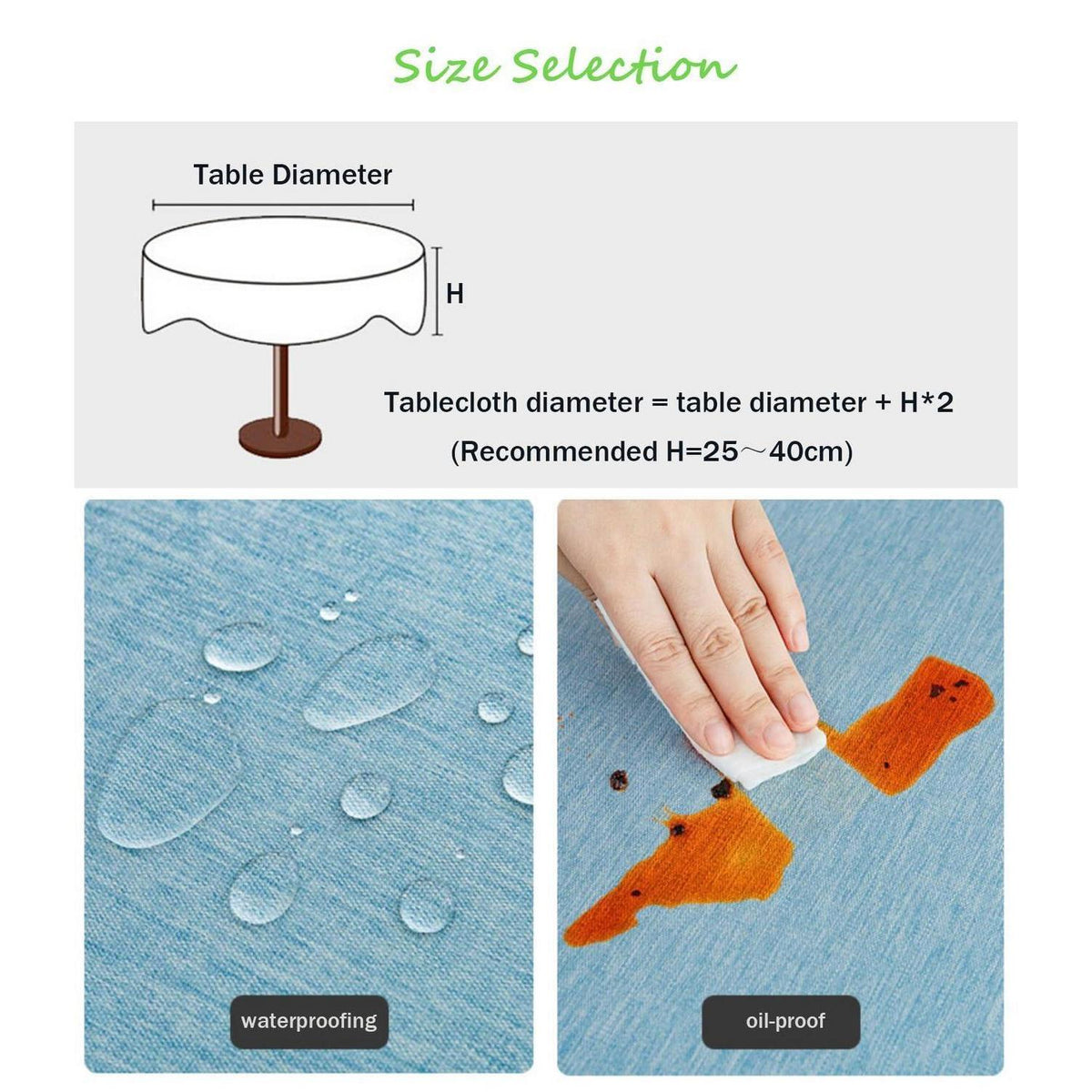 Runde Baumwoll-Leinen Tischdecke wasserabweisend – Ø 280 cm Hellblau