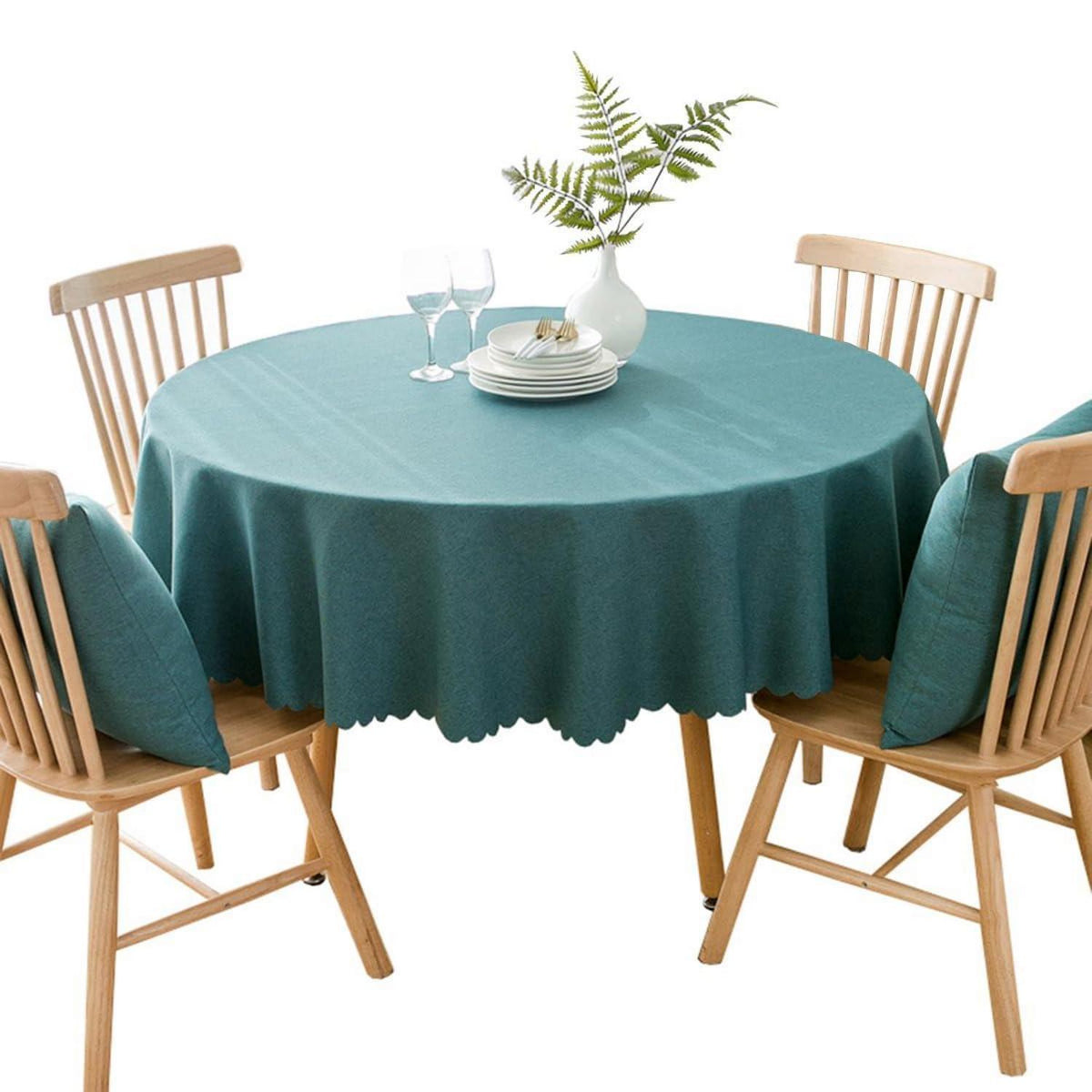 Runde Baumwoll-Leinen Tischdecke pfauenblau, 260 cm – Schmutzabweisend