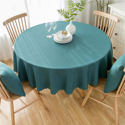 Runde Baumwoll-Leinen Tischdecke pfauenblau, 260 cm – Schmutzabweisend
