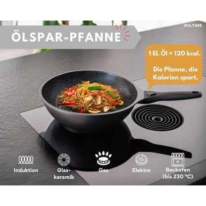 Wok Pfanne 30cm mit Deckel, abnehmbarer Griff, Induktion