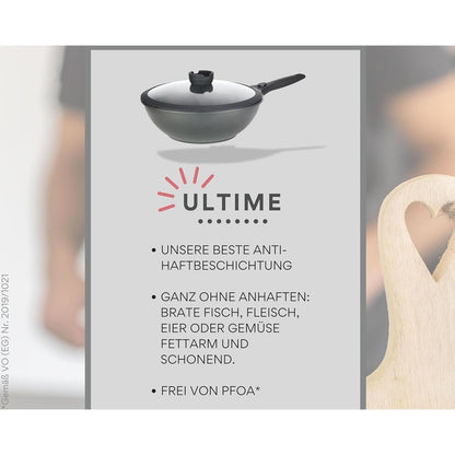 Wok Pfanne 30cm mit Deckel, abnehmbarer Griff, Induktion