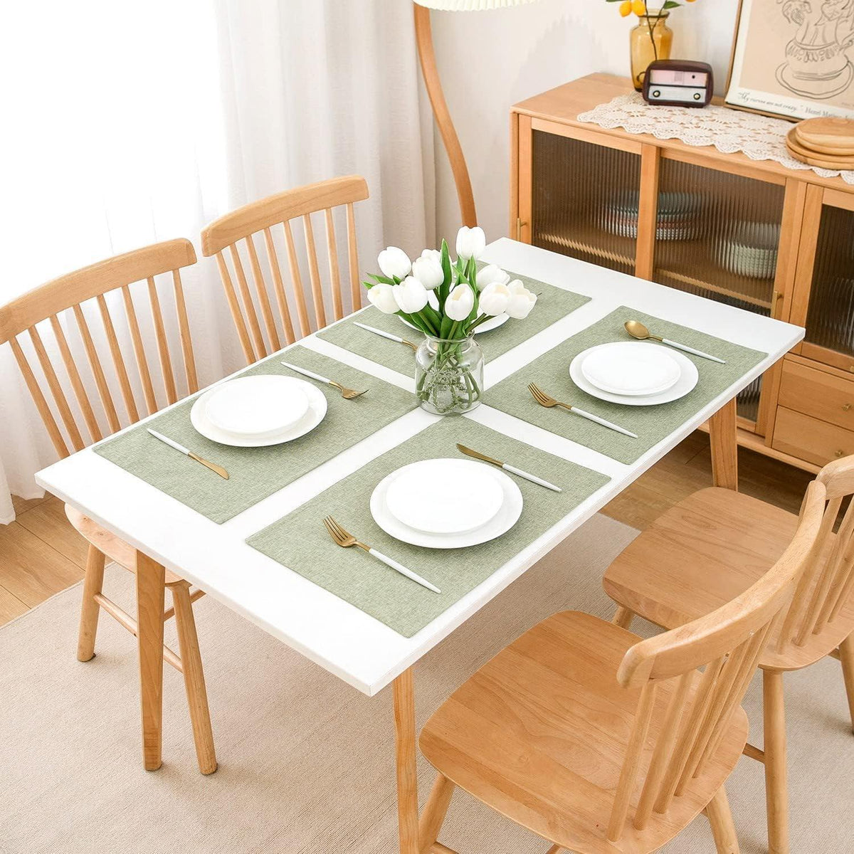 Platzset Stoff Grün 4er Set 48x33 cm Pflegeleicht & Strapazierfähig