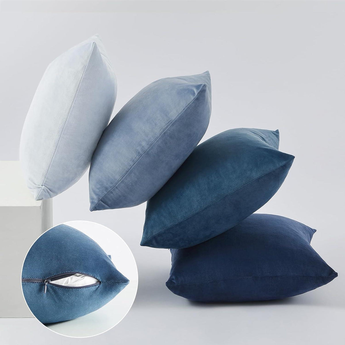 Topfinel Samt Kissenbezüge 50x50cm Blau 4er Set für Sofa Wohnzimmer
