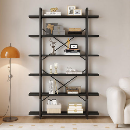 6-Ebenen Bücherregal Industriell Schwarz & Holz