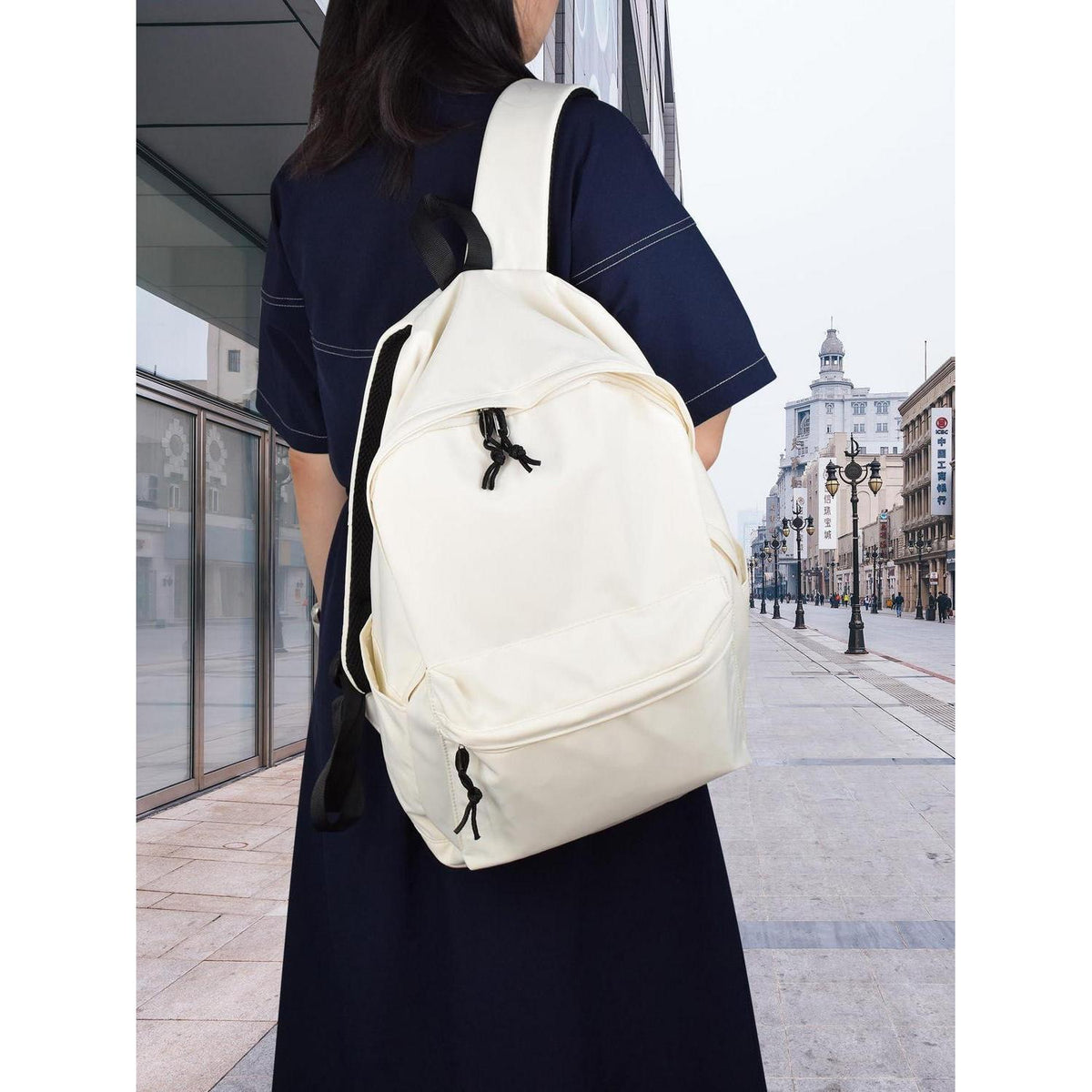 Canvas Rucksack Damen Herren 15.6 Zoll Laptop – Einfarbiger Tagesrucksack