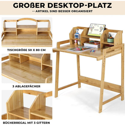 Kinderschreibtisch mit Stuhl, höhenverstellbar, Bambus Holz