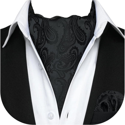 Herren Krawattenschal & Einstecktuch Set Paisley Schwarz
