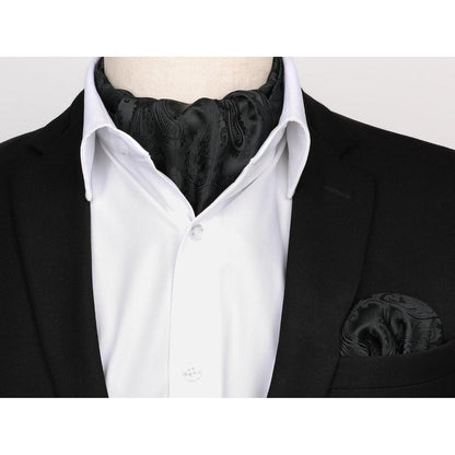 Herren Krawattenschal & Einstecktuch Set Paisley Schwarz