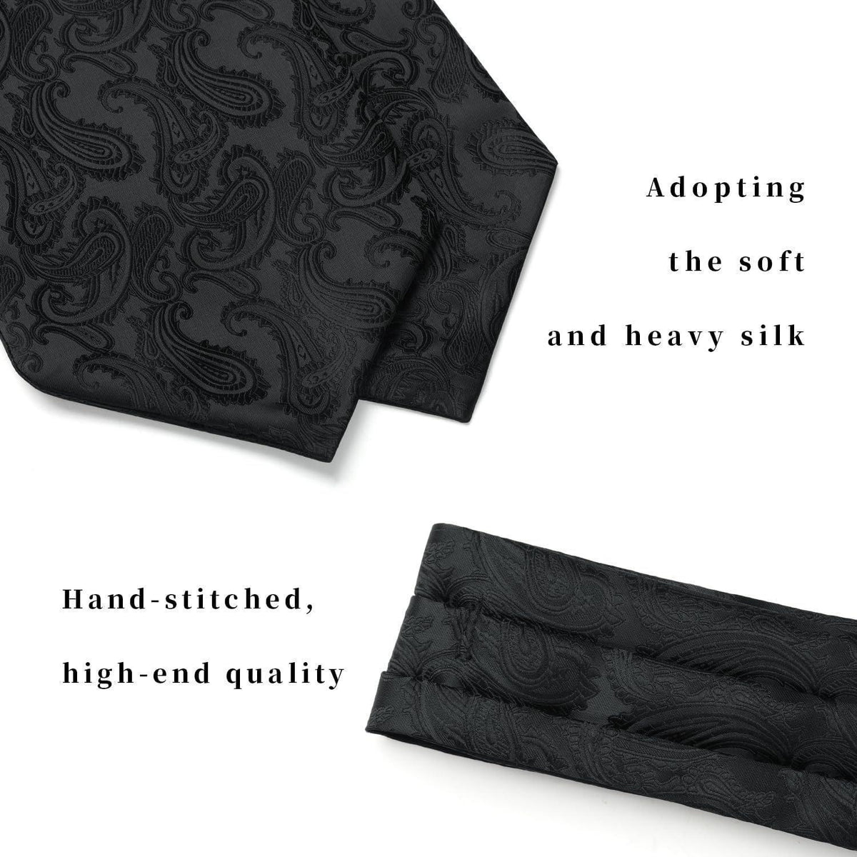 Herren Krawattenschal & Einstecktuch Set Paisley Schwarz
