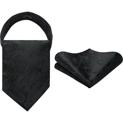 Herren Krawattenschal & Einstecktuch Set Paisley Schwarz