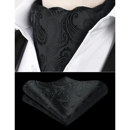 Herren Krawattenschal & Einstecktuch Set Paisley Schwarz