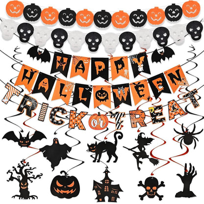 Halloween Deko Set Innen – Banner, Girlande & Hängedeko