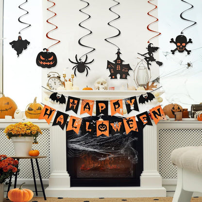 Halloween Deko Set Innen – Banner, Girlande & Hängedeko