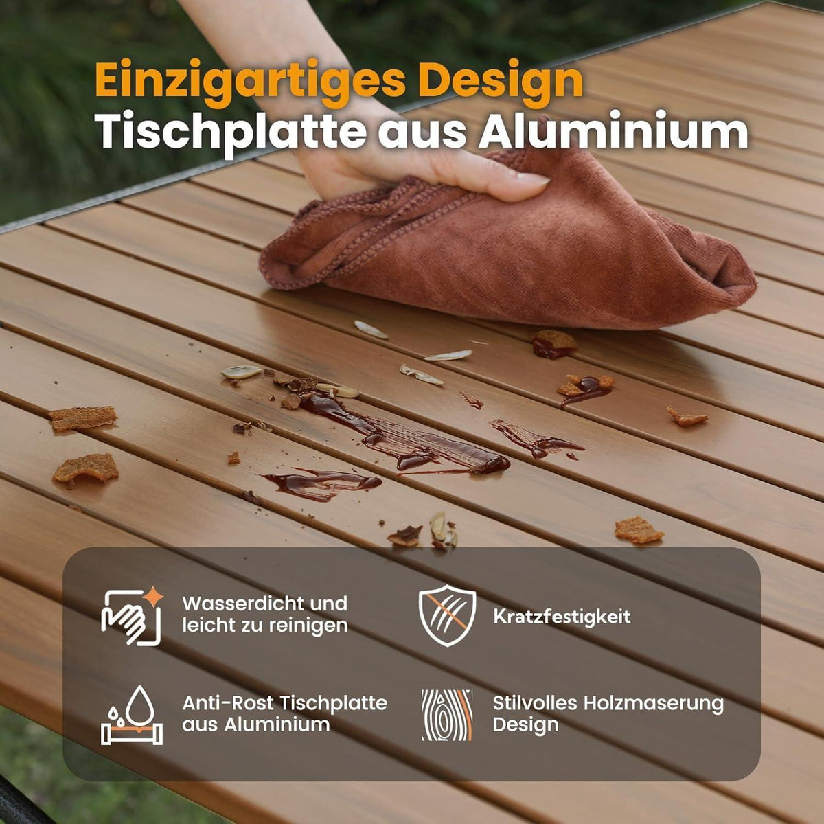 Klapptisch für 6 Personen, 118x70cm, Holzoptik, bis 100kg belastbar