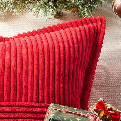 Weihnachten Kissenbezug 50x50 Rot 2er Set Kordsamt Zierkissen Couch