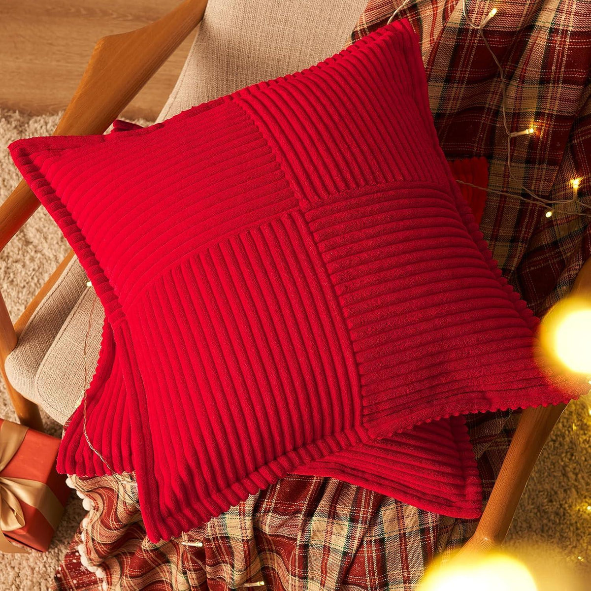 Weihnachten Kissenbezug 50x50 Rot Kordsamt 2er Set Sofa Wohnzimmer