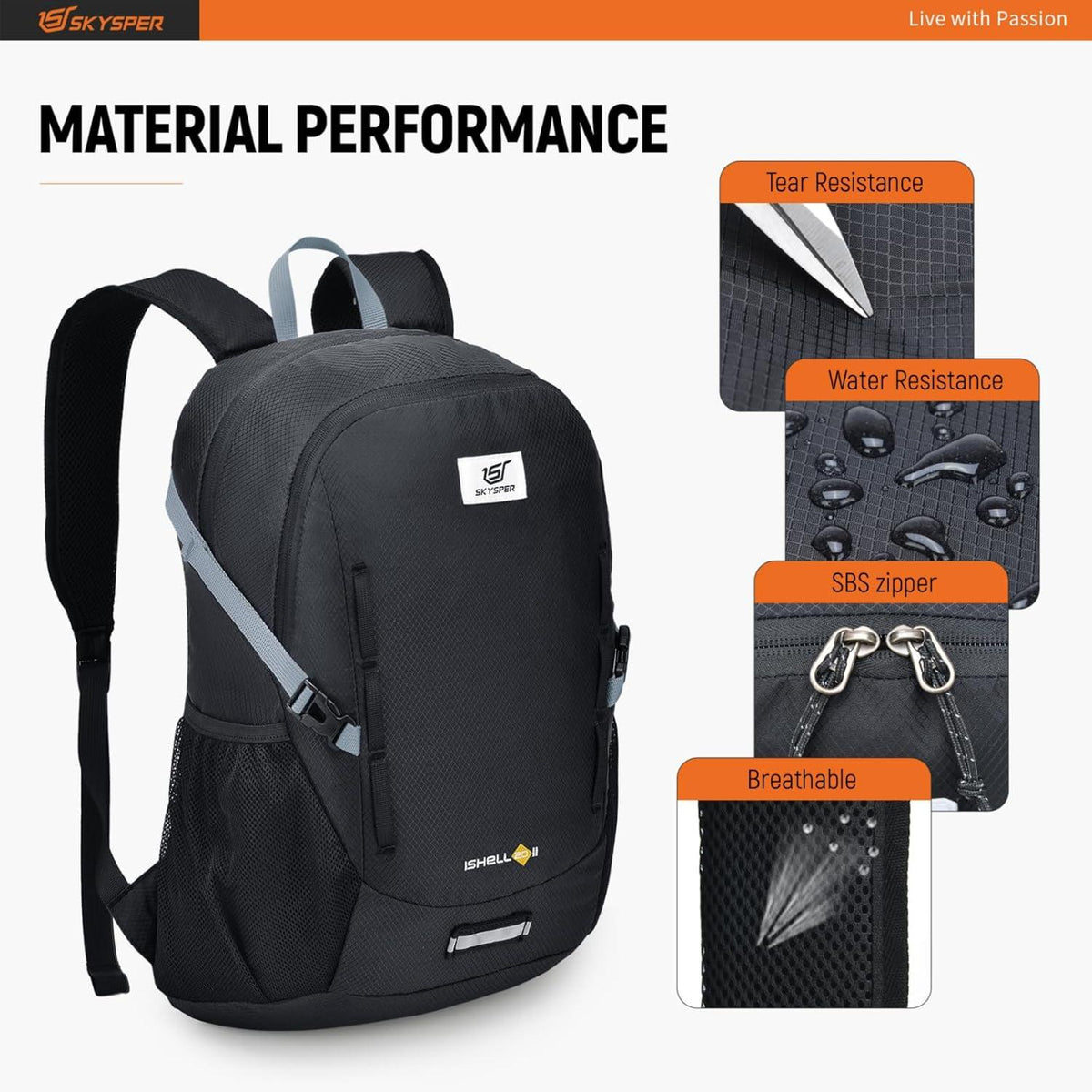 Faltbarer Outdoor Rucksack für Herren Daypack 20L Prevailschwarz