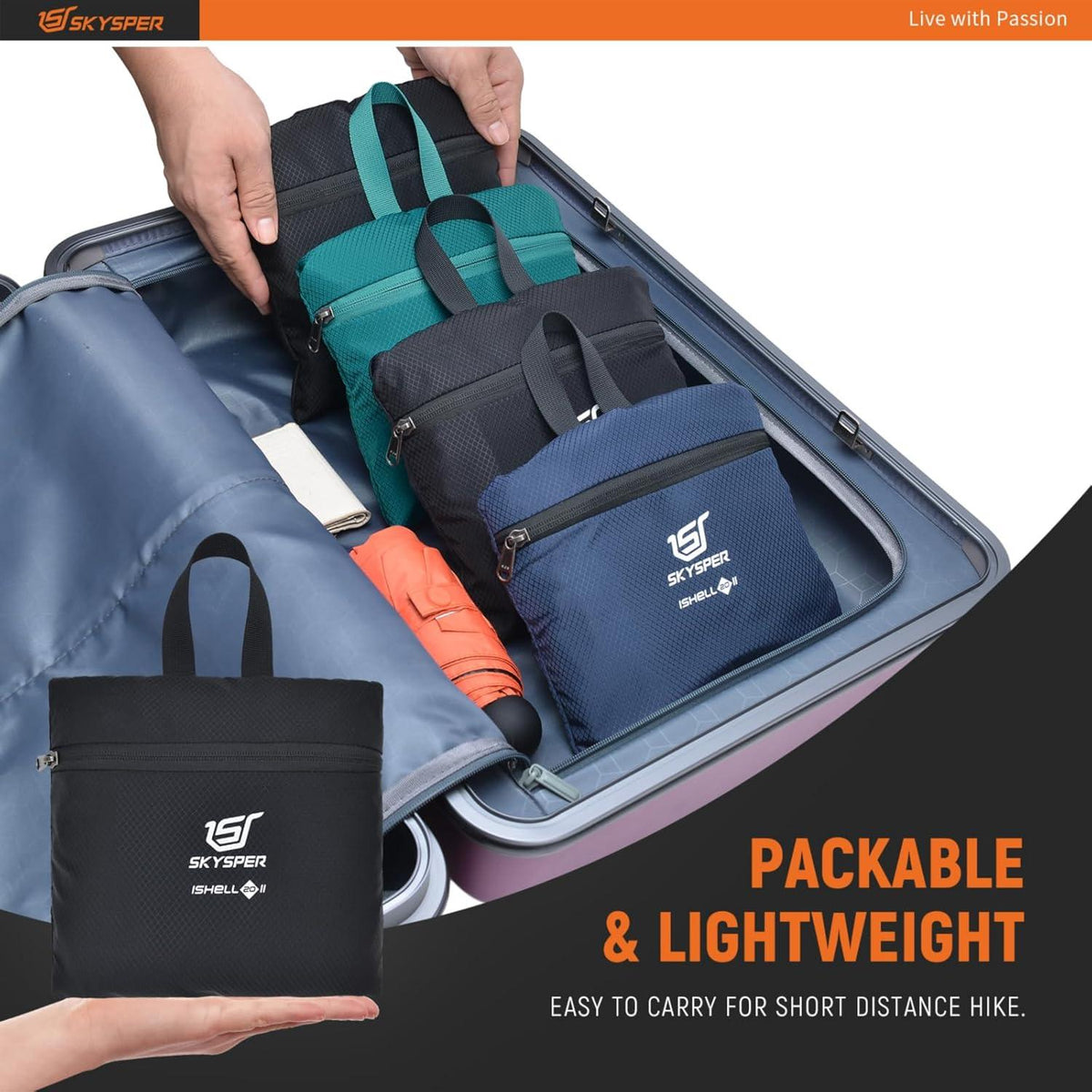 SKYSPER Faltbarer Travel Backpack 20L Daypack Outdoor Schwarz