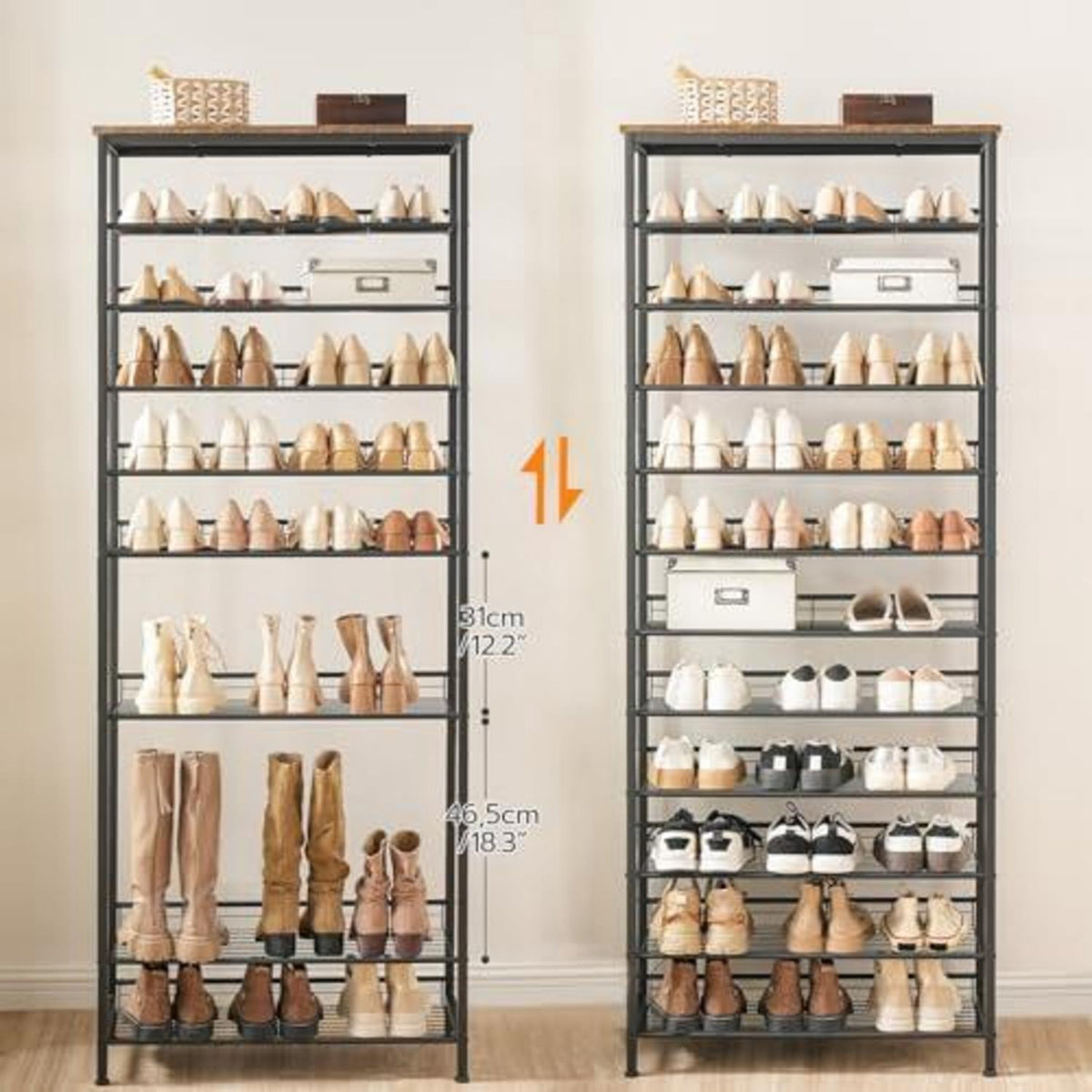 Großes Schuhregal 12 Etagen – Schuhablage für 35-45 Paar