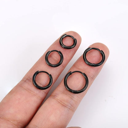 Kleine Creolen Ohrringe Damen Herren Schwarz Chirurgenstahl Huggie Set 6-10mm