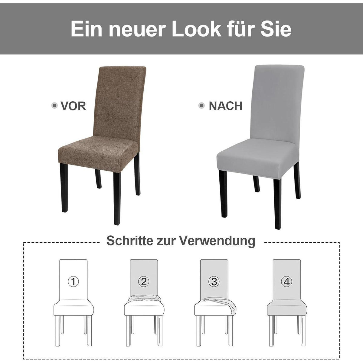 Stuhlhussen 4er Set Stretch – Hellgrau