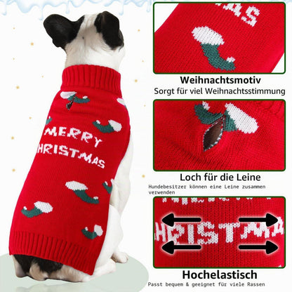 Hundepullover Weihnachten Rot | Strickpulli für kleine & mittelgroße Hunde