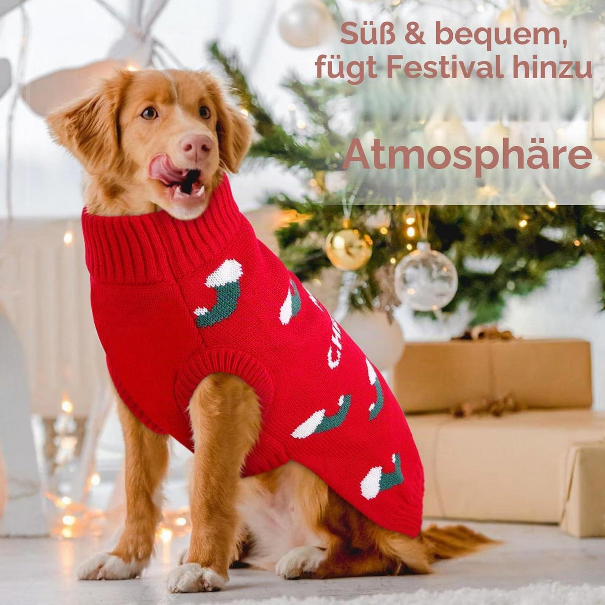 Hundepullover Weihnachten Rot – Strickpulli für kleine & mittelgroße Hunde