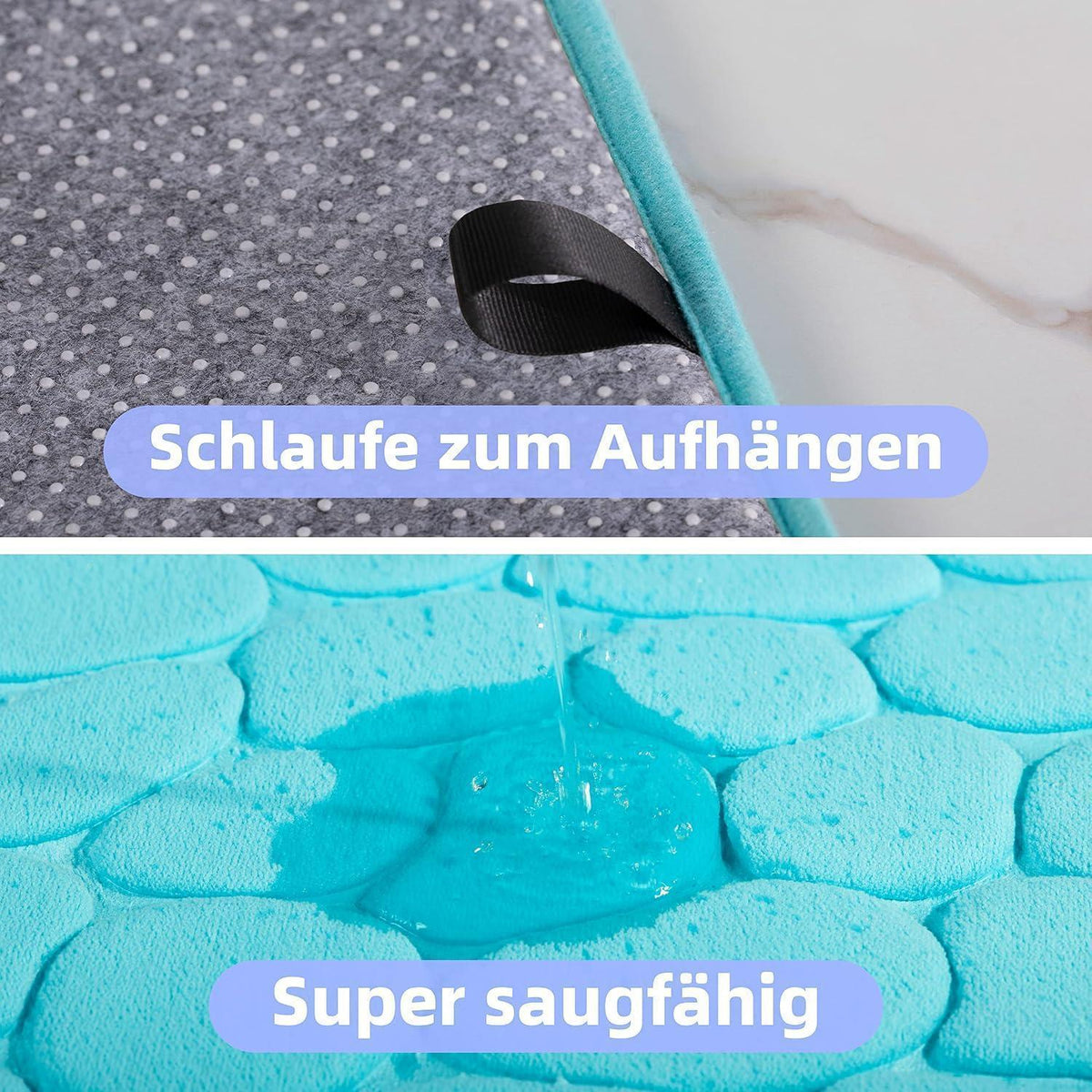 Memory Foam Badematte rutschfest, blaugrün, 60x90 cm