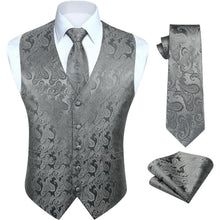 Herren Weste Krawatte Einstecktuch Set Grau L Jacquard Anzug Weste