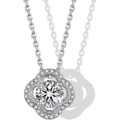Moissanite Halskette Damen Silber 925 Kleeblatt Glückssymbol