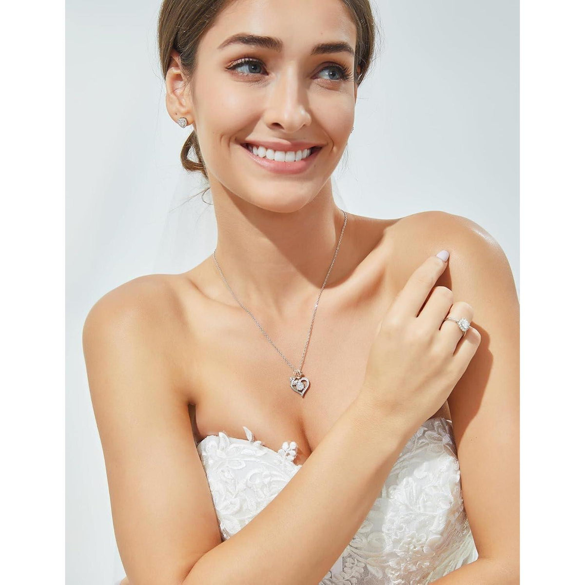 Halskette Damen Herz Moissanite 1 Karat Silber 925 Rosegold Geschenk
