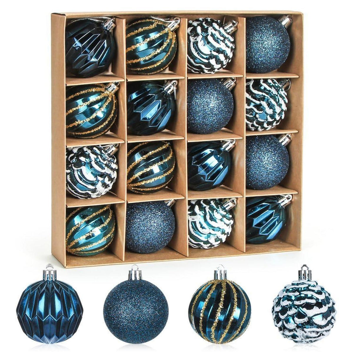 Dunkelblaue Weihnachtskugeln Set 16 Stück – 6cm Kunststoffdeko