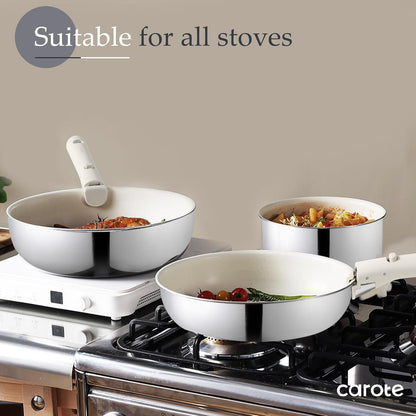 CAROTE 9-teiliges Edelstahl Töpfe Pfannen Set, Induktion