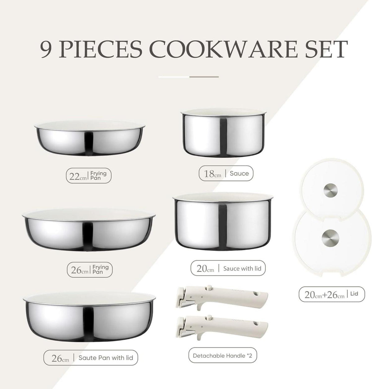 CAROTE 9-teiliges Edelstahl Töpfe Pfannen Set, Induktion
