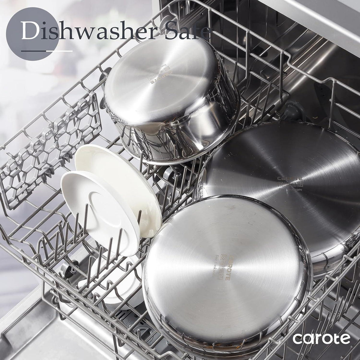 CAROTE Topfsets Pfannenset 9-teilig - Induktion Edelstahl Kochgeschirrset mit Glasdeckel