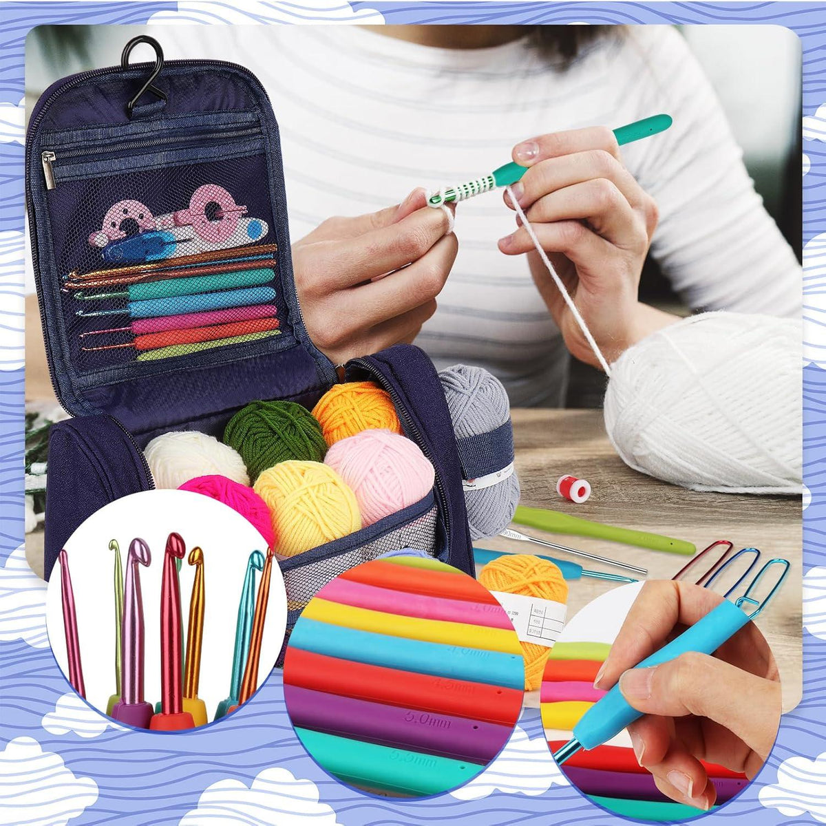 Aeeque Häkelset für Anfänger mit Tasche und Zubehör