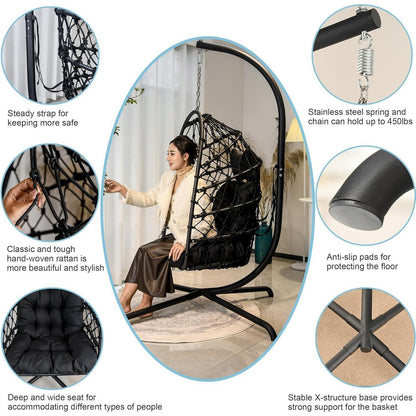 Hängesessel Polyrattan Outdoor Indoor mit Gestell & Kissen