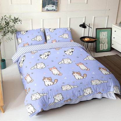 Katzen Bettwäsche-Set Lila 200x200cm mit Kissenbezügen