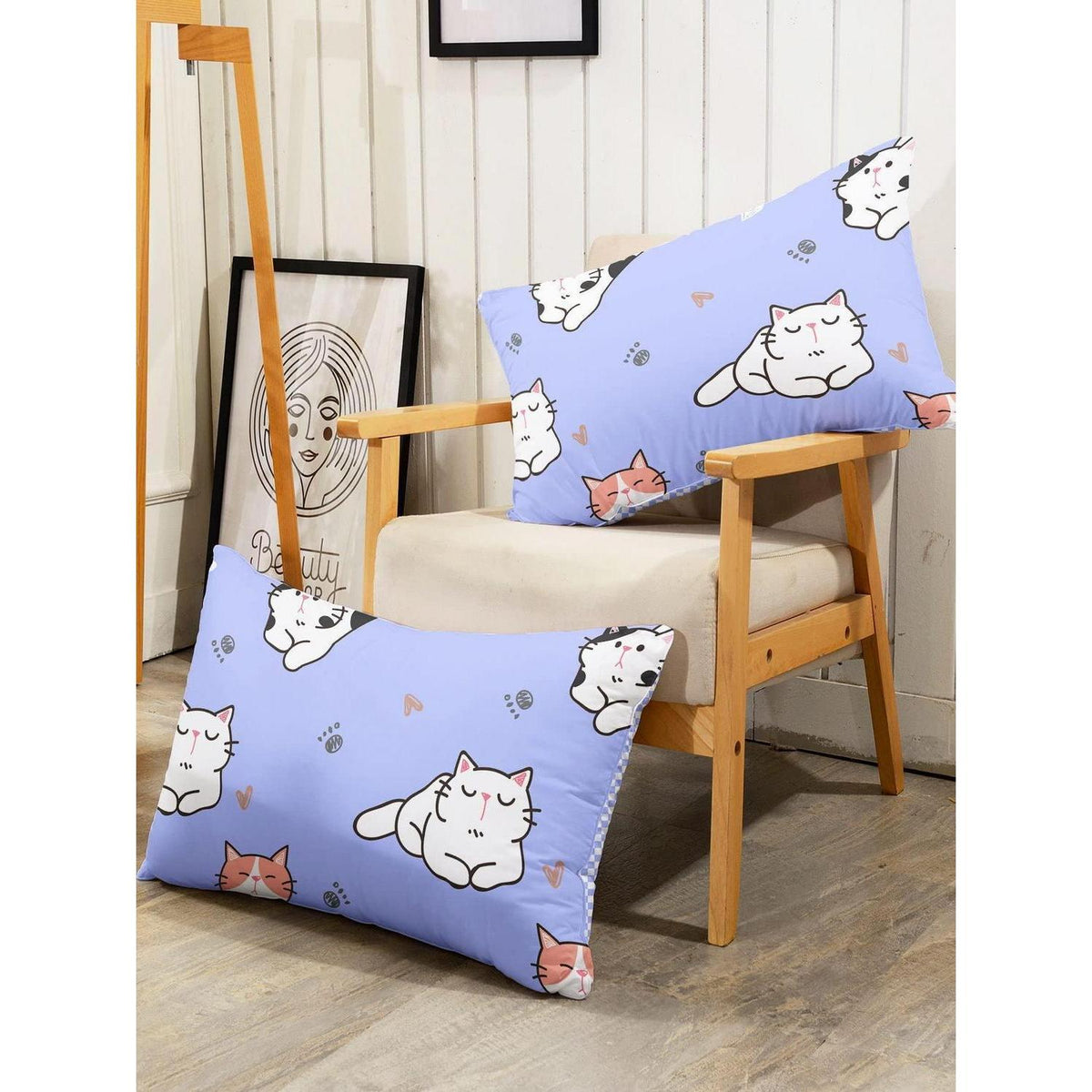 Katzen Bettwäsche-Set Lila 200x200cm mit Kissenbezügen