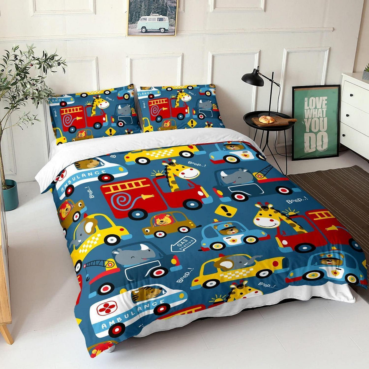 Cartoon Auto Bettwäsche-Set 200x200 cm
