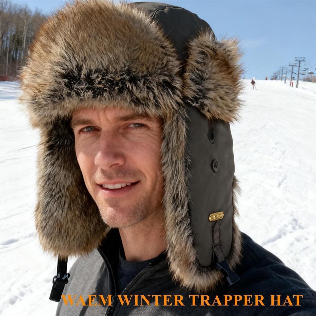 Trapper-Mütze mit Kunstpelz für Herren und Damen, Braun