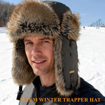 Trapper-Mütze mit Kunstpelz für Herren und Damen, Braun