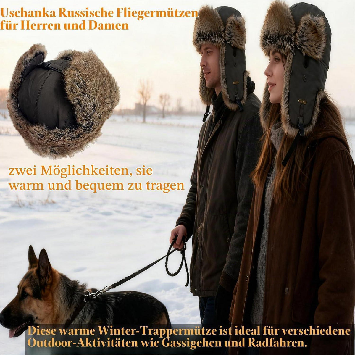 Trapper-Mütze mit Kunstpelz für Herren und Damen, Braun