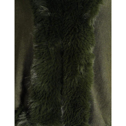 Strick Poncho Damen mit Fellkragen Armeegrün