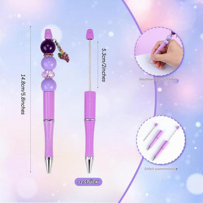 12 DIY Perlenstifte Set Lila - Kugelschreiber Großpackung
