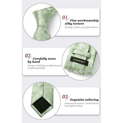 Herren Krawatten-Set Seide floral Z-salbei Grün mit Einstecktuch