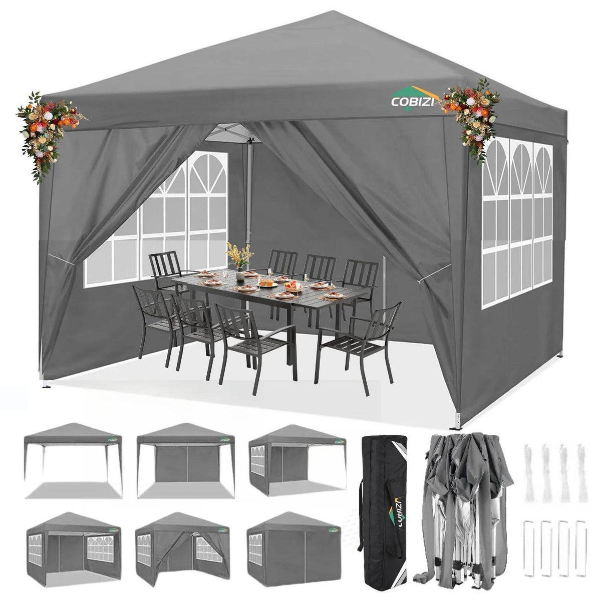 3x3m Faltpavillon wasserdicht mit Seitenwänden & Zubehör
