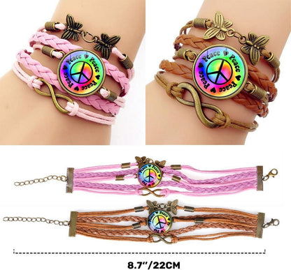 Hippie Kostüm Set Brille Peace Halskette Stirnband Armbänder Party